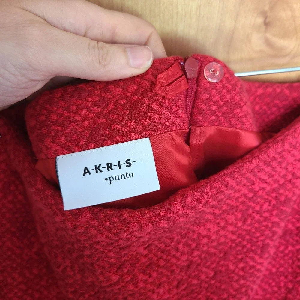 Akris Punto Sz 8 Red Textured Pencil Skirt Designer Tailored Minimalist Bright‎